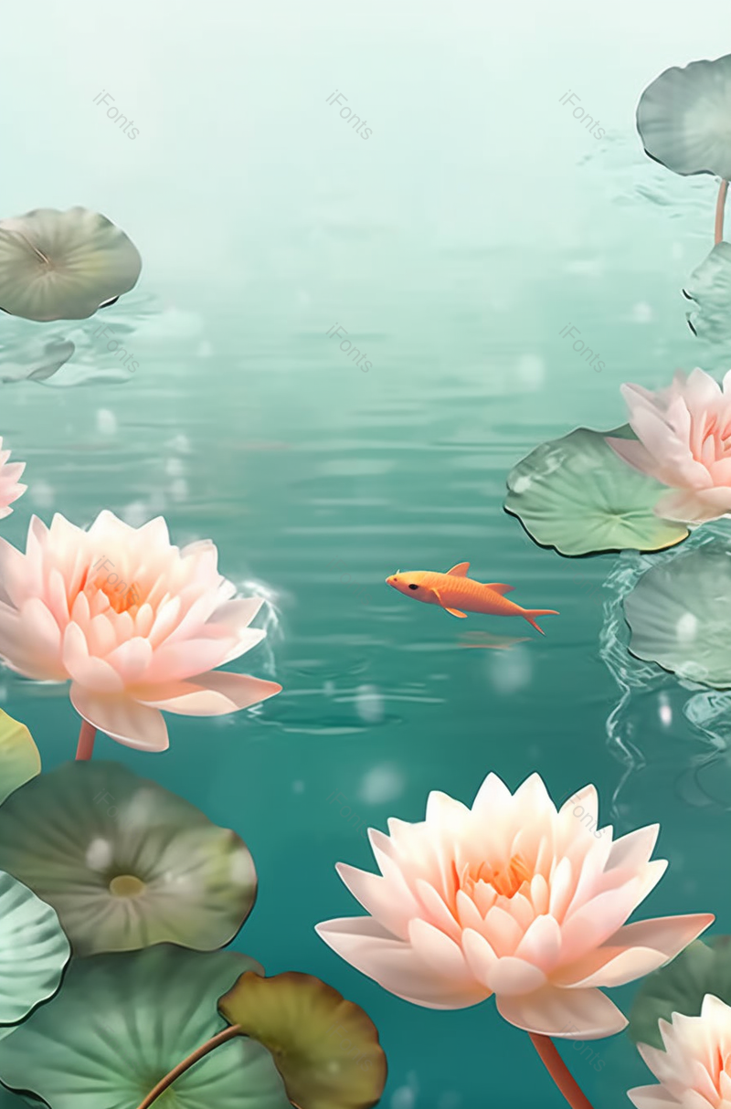 清澈的湖面上盛开的荷花手绘插画图,插画/手绘图,插画/手绘图库,插画/手绘图下载,插画/手绘
